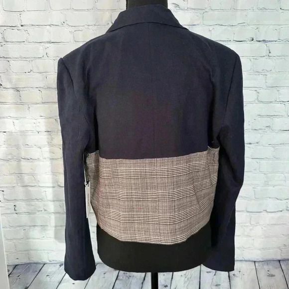 JASON WU NWT SZ M Cropped Blazer Navy w/ Gray Glen Plaid, Double Breasted CLASSY - Picture 5 of 8